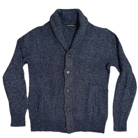 Banana Republic Sweater Mens Shawl Collar Button Cardigan Wool Blend Navy Small - Picture 2 of 8
